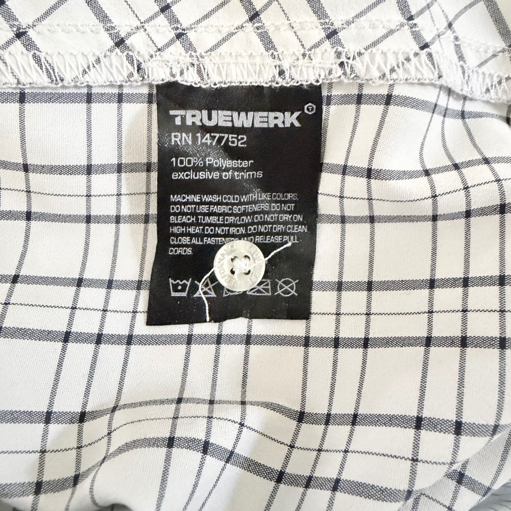 Truewerk B1 Sun Shirt Mens Small White Navy Grid Check Button Down Workwear - Picture 6 of 7